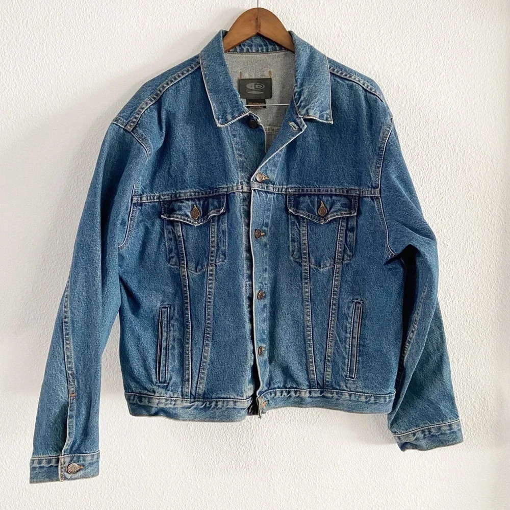 Vintage Denim Trucker Jacket ID WEAR Streetwear Oversized XL Relaxed Grunge